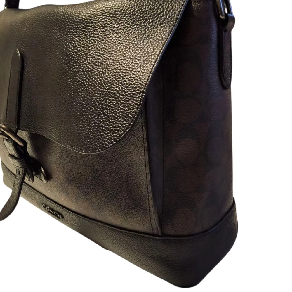 Coach Hudson Messenger Bag in Signature Canvas Black Brown - Academia Work Bag
